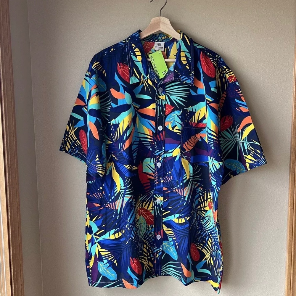 Hawaiian Shirt NWT Tailor Pal Love Men's 5XL Tropical Colorful Leafs Button Up